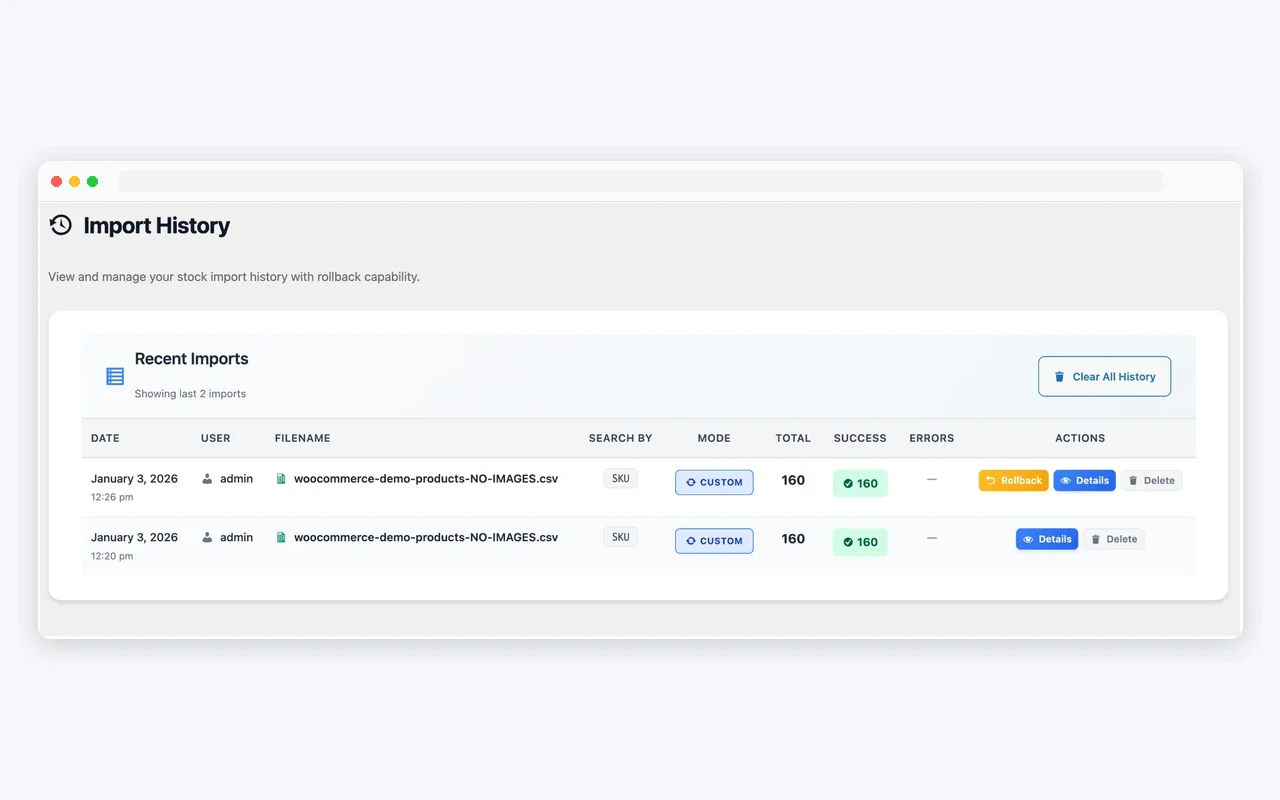 Import History with Rollback